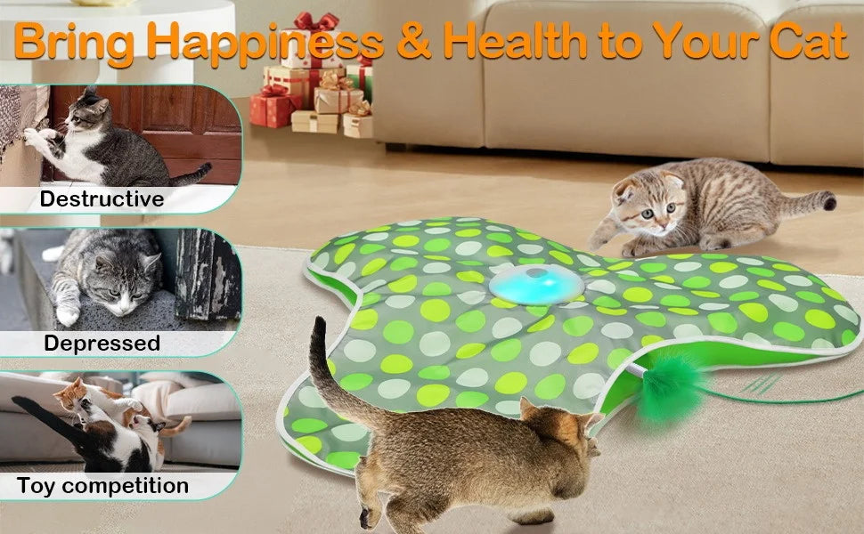 Smart Cat Toys Interactive Hide and Seek Cat Toy with Mouse Squeaky Motion Activated Moving Concealed Feathers Kitten Teaser Toy