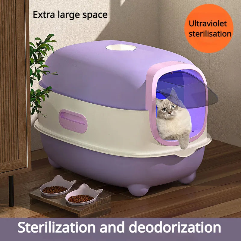 2023 New Cat Toilt Cat Litter Box Extra Large Size Fully Enclosed Toilet Sand Tray Anti Splashing Anti Odor Belt Sand Intelligen