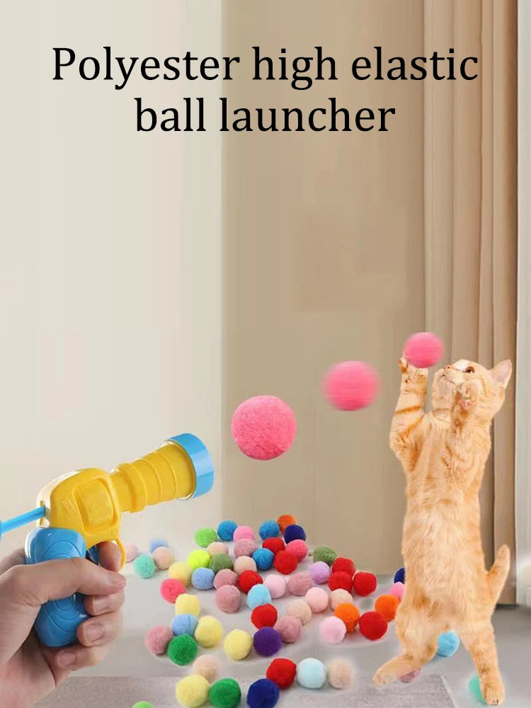 20PCS Cat Toy Interactive High Fun Toy Gun Plush Ball Firing Gun Silent Polyester High Bounce Ball Fun Cat Stick