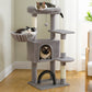 H120CM Cat Tree Tower with Self Groomer Sisal Scratching Post Large Condo Perch Stable for Kitten Multi-Level Tower Indoor Grey