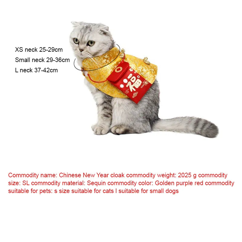 Pet Cat Dog Costume Chinese Style Cat Suit Spring Festival Cape Neck Red Envelope Christmas Day New Year Collar Bow Tie Costume