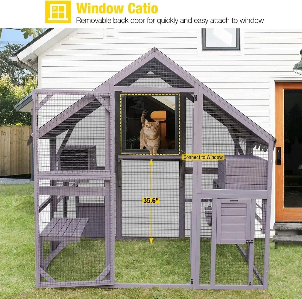 Catio Cat Enclosure Outdoor Cat Catio Large Cat Run with Bridges Walks Small Houses Roof Cover 28.27ft and 56.54ft