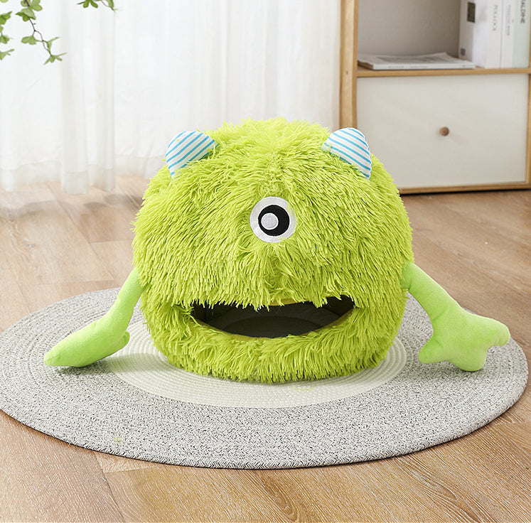 New Product Pet Bed Winter Warm Cat's Nest Plush Monster Pet Villa Detachable Washable Semi Enclosed Cats Den Cartoon Pets House