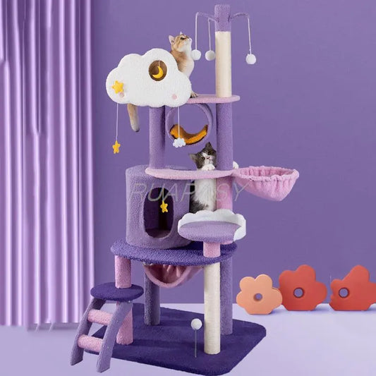 Multi-Level Cat Climbing Shelf Grabbing Column Cat Villa Nest Scratcher Post Condo Scratching Jumping Platform Perch All In One