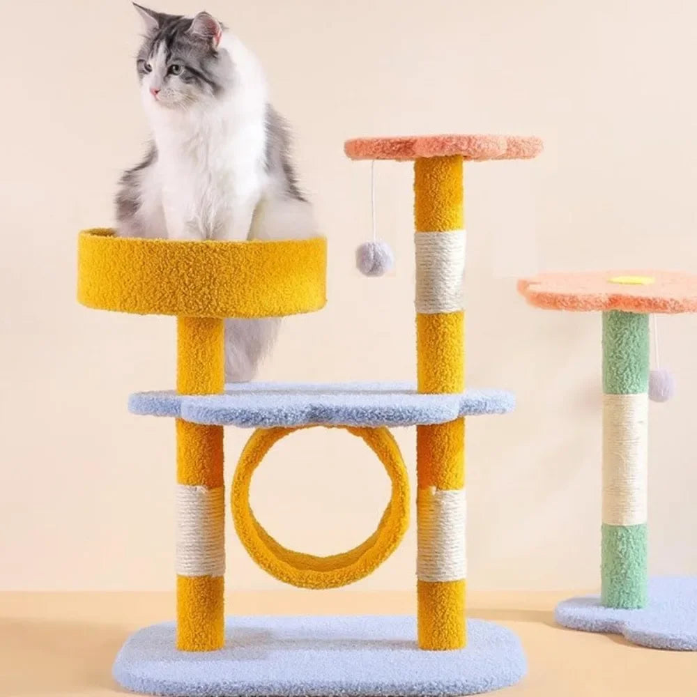 25.6" Cat Tree Flowers Cats Tower Condo with Sisal Scratching Posts Board Luxury Cozy House Indoor Heavy Duty for Cats