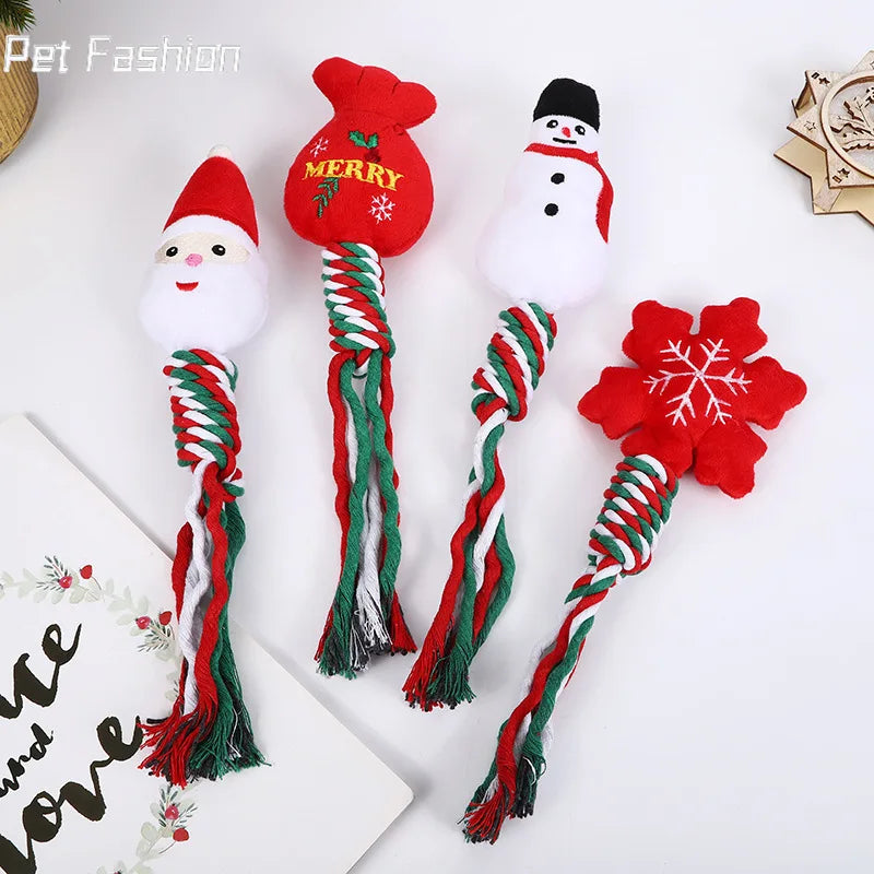 Pet Christmas Supplies Dog Toys Teeth Grinding Teeth Cleaning Knot Cotton Rope Toys Cute Cartoon Chew Toys Wholesale