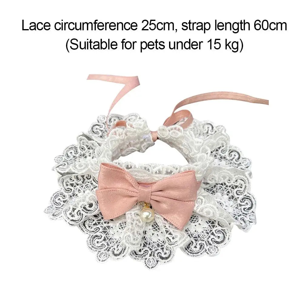 Fashion Neck Strap Dog saliva towel Dog Neckerchief Pearl Collar Puppy String Bib Lace Bowknot