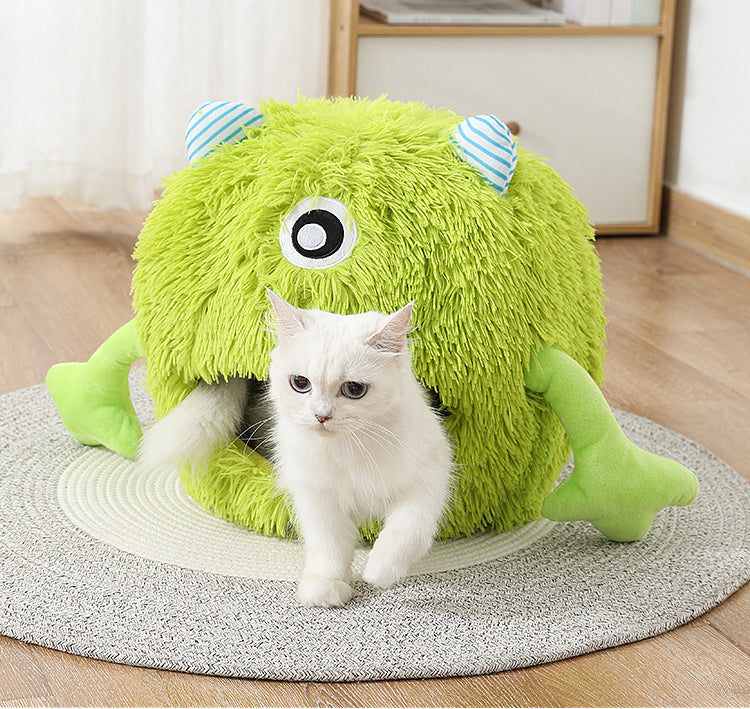 New Product Pet Bed Winter Warm Cat's Nest Plush Monster Pet Villa Detachable Washable Semi Enclosed Cats Den Cartoon Pets House