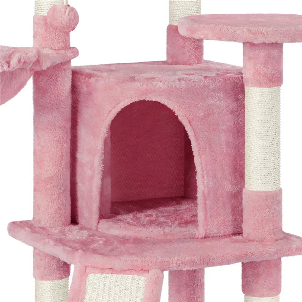 LISM 42'' Cat Tree Cat Tower with Condo & Basket Perch Platform, Pink,Cat Supplies, So That Cats Can Play Happily At Home