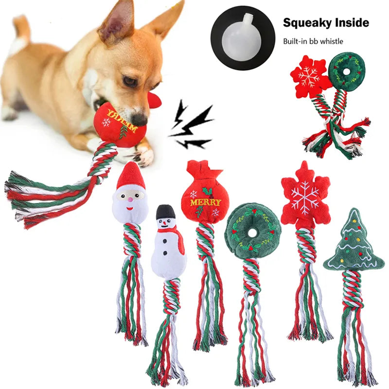 Xmas Pet Dog Plush Noise Chewing Toys Santa Elk Gingerbread Man Donut Cat Dog Christmas Series Cartoon Dog Toys Plush Squeak Toy