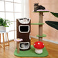 Cat Tree Towers for Large Cats, Pet Interactive Toy, Brown Green Pink Sisal Plush, Lint Flower, Tree Tower, Luxury, Game