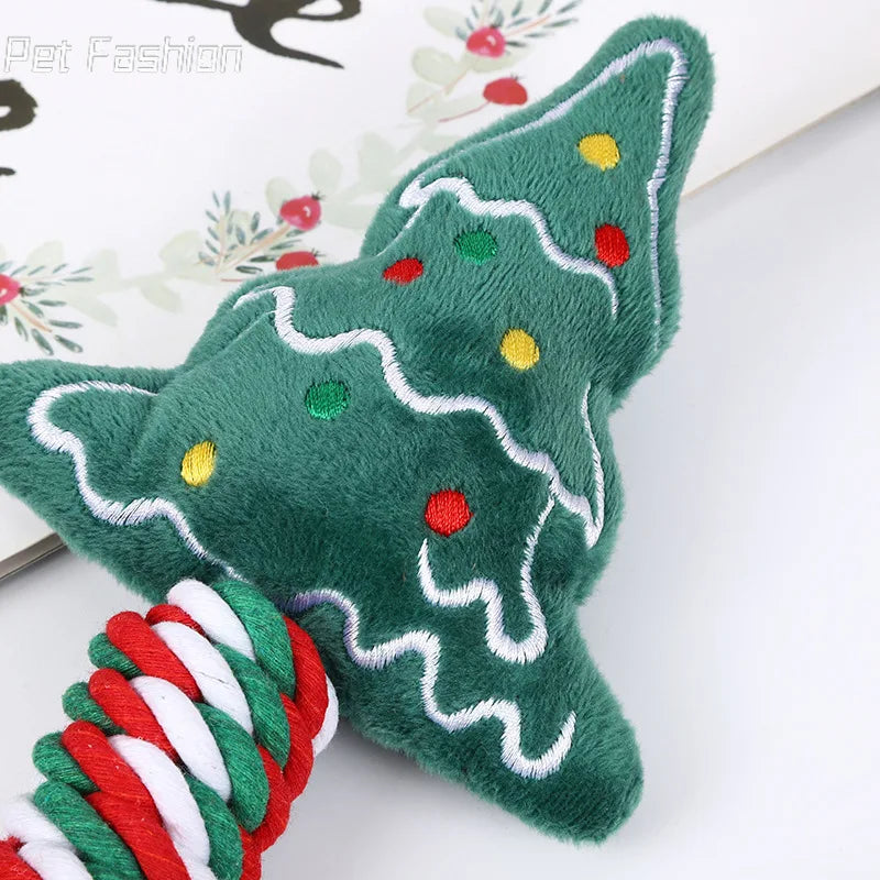 Pet Christmas Supplies Dog Toys Teeth Grinding Teeth Cleaning Knot Cotton Rope Toys Cute Cartoon Chew Toys Wholesale