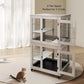 Wooden 2-Tier Cat Cage, Indoor Cat House with Removable Tray, Cats Enclosures Indoor Cat Kennel with Lockable Casters