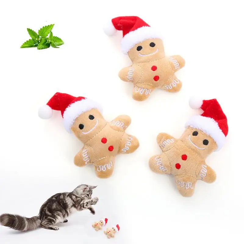 Christmas Cat Teething Toy Gingerbread Cat Toy Cat Pet Christmas Toys Portable Stuffed Gingerbread Man Catnip Toys for Cats