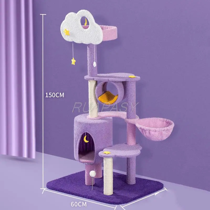 Multi-Level Cat Climbing Shelf Grabbing Column Cat Villa Nest Scratcher Post Condo Scratching Jumping Platform Perch All In One