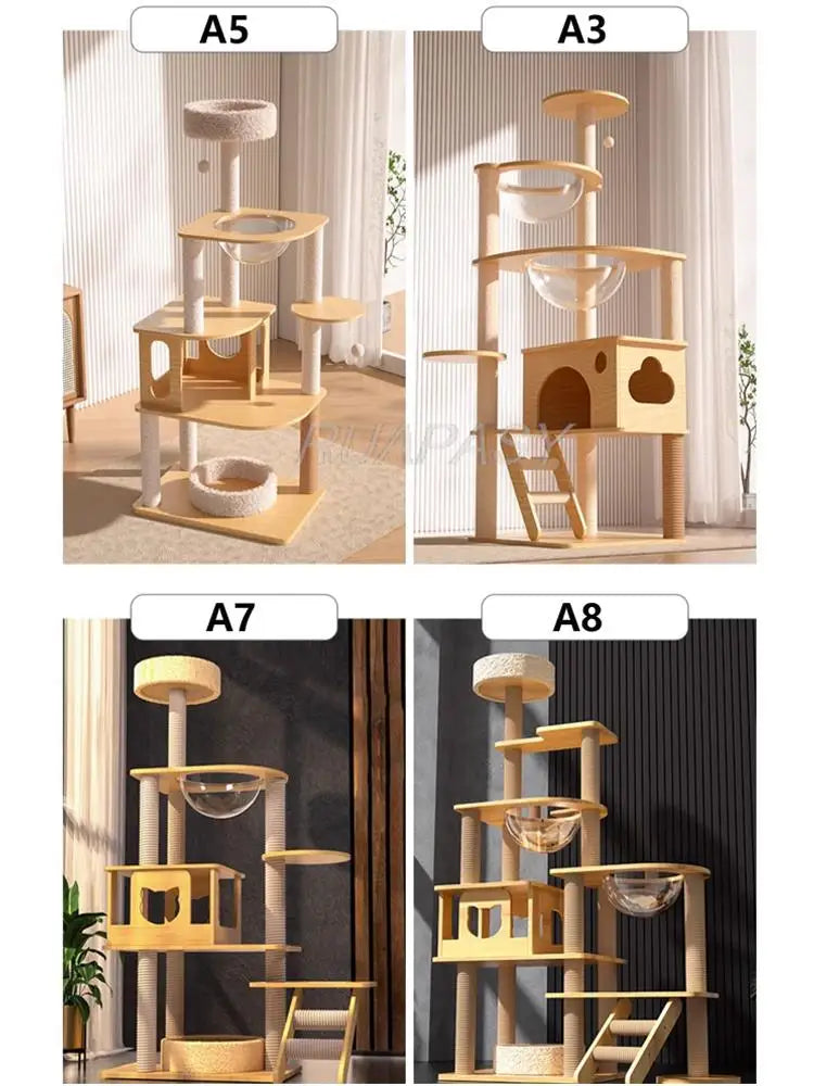 Multi-Level Wood Cat Tree Toys Post Condo Cat Tree Shelf Scratching Jumping Platform Cozy Perch Nest Tower Scratcher Climbing