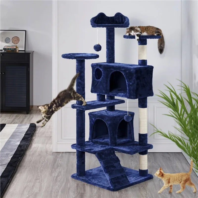 Easyfashion 54.5" Height Cat Tree Tower Condo with Scratching Post, Dark Gray