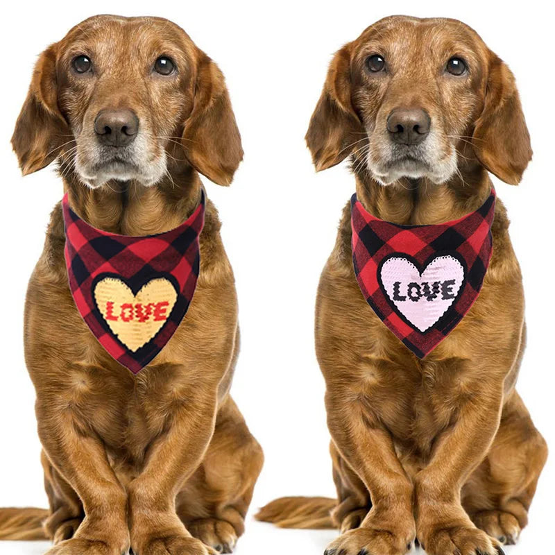 Classic Red Black Plaid Pet Dog Bandana Adjustable Love Print Valentine Day Dog Scarf Puppy Cat Slobber Towel Pet Accessories