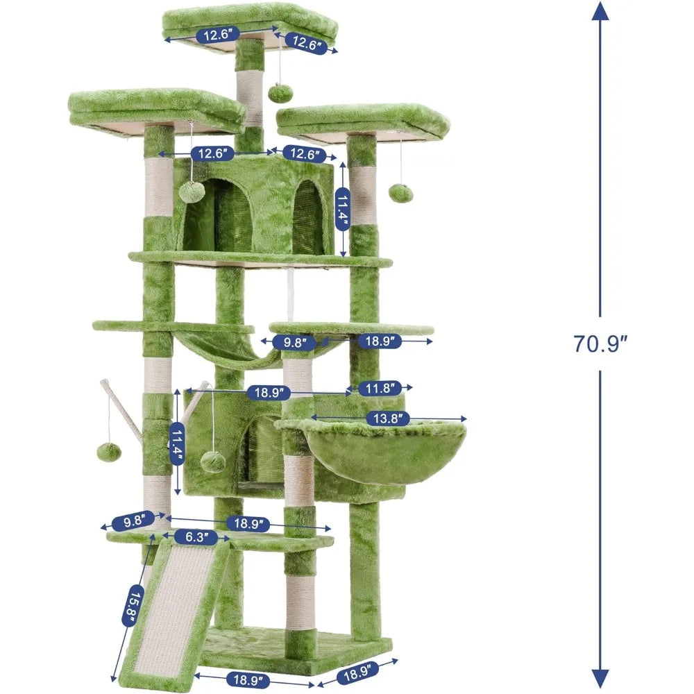 Hey-brother Cat Tree, 71 inches XL Large Cat Tower for Indoor Cats, Multi-Level Cat House with 3 Padded Perches, Big