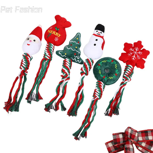 Pet Christmas Supplies Dog Toys Teeth Grinding Teeth Cleaning Knot Cotton Rope Toys Cute Cartoon Chew Toys Wholesale