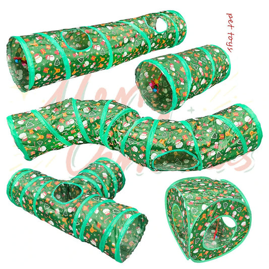 2/S/T Way Cat Tunnel Green Christmas Decoration Foldable Cat Tunnel Breathable Indoor Pet  Interactive Kitten Sport Supplies
