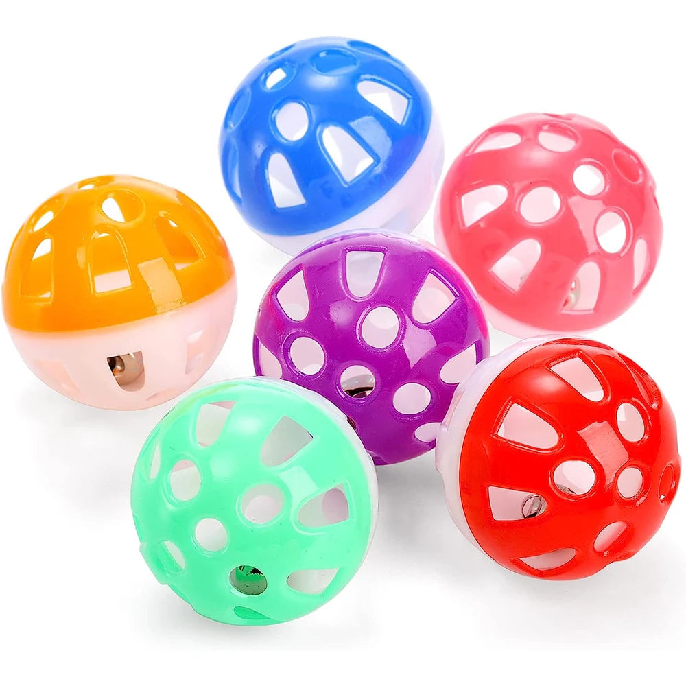 20Pcs Cat Toy Balls Pet Cat Kitten Play Plastic Balls with Jingle Bell Pounce Chase Rattle Toy Cat Toys Bulk Random Color