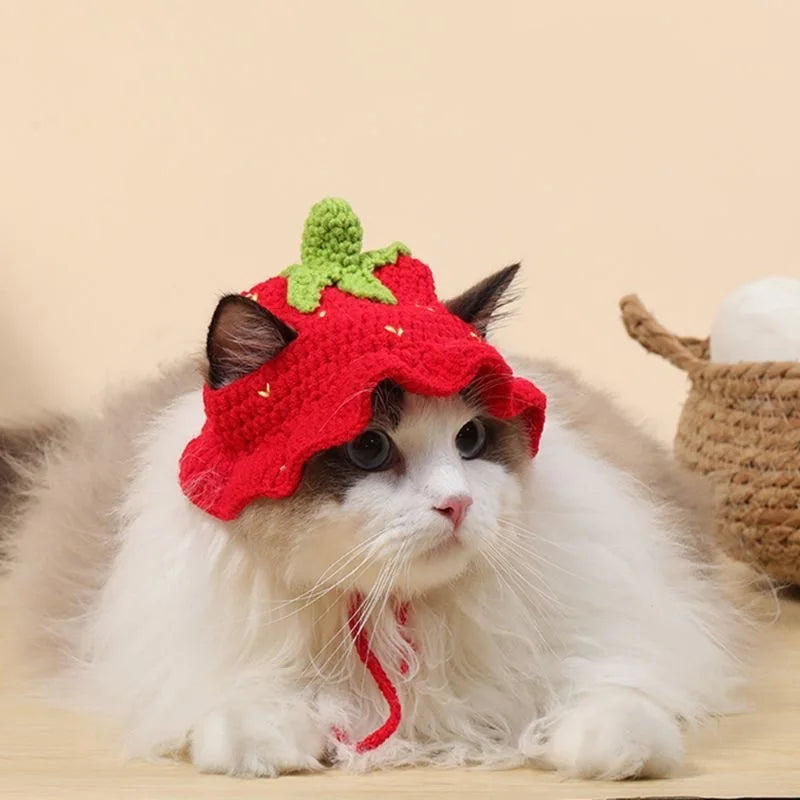 Cute Cat Hat Funny Hand-made Knitting Puppy Caps Pets Party Cosplay Headwear Elastic Dog Kitten Hat Hair Decoration