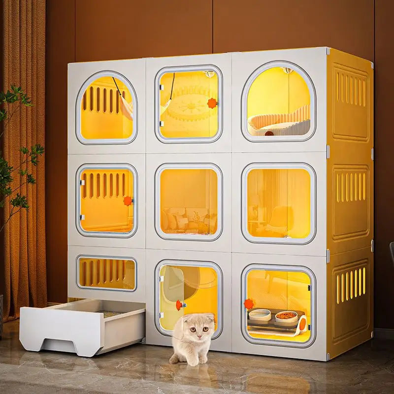 Nordic Home Indoor  House Luxury Cat Cages Super Large Free Space  Cage  Litter Box Integrated   Villa  Supplies