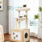 Height 117CM Luxury Modern Cat Tree with Cabinet Tower Wood Furniture with Litter Box Enclosure House Large Top Perch Nest Condo