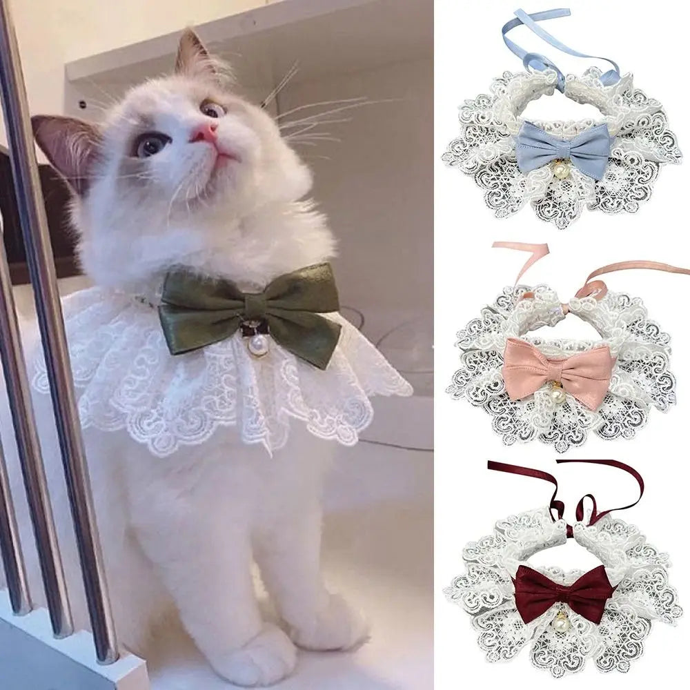 Fashion Neck Strap Dog saliva towel Dog Neckerchief Pearl Collar Puppy String Bib Lace Bowknot