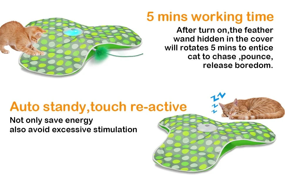Smart Cat Toys Interactive Hide and Seek Cat Toy with Mouse Squeaky Motion Activated Moving Concealed Feathers Kitten Teaser Toy