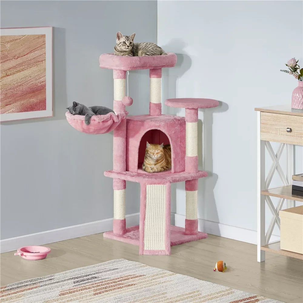 LISM 42'' Cat Tree Cat Tower with Condo & Basket Perch Platform, Pink,Cat Supplies, So That Cats Can Play Happily At Home