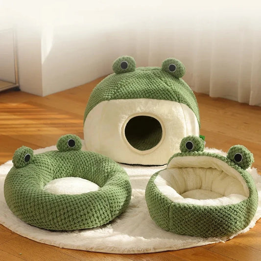 Pet Cat Bed Small Dog Bed Plush Round Cartoon Frog Mat Winter Warm Deep Sleep Comfort Soft Breathable Cat Dog House Pet Supplies