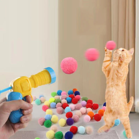 20PCS Cat Toy Interactive High Fun Toy Gun Plush Ball Firing Gun Silent Polyester High Bounce Ball Fun Cat Stick