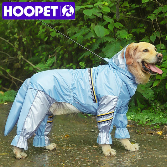 HOOPET Big Dog Raincoat with Tail Jumpsuit Raincoat for Large Dogs with Reflective Strips Tow Hole Labrador Waterproof Jacket