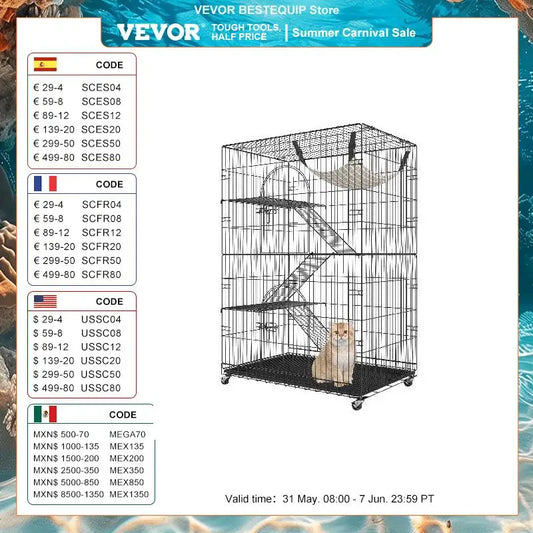 VEVOR 4 Tier Large Cat Playpen 30lbs/Layer DIY Cat Fence Cage Exercise Place Crate Metal Wire Kennel Indoor Rabbit House for Pet