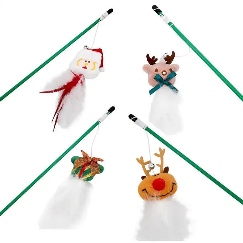 1/3/5PCS Pet Toys Cat Teaser Rod Interactive Funny Cat Rod Christmas series cat toy doll old man reindeer Stick Pet Cat