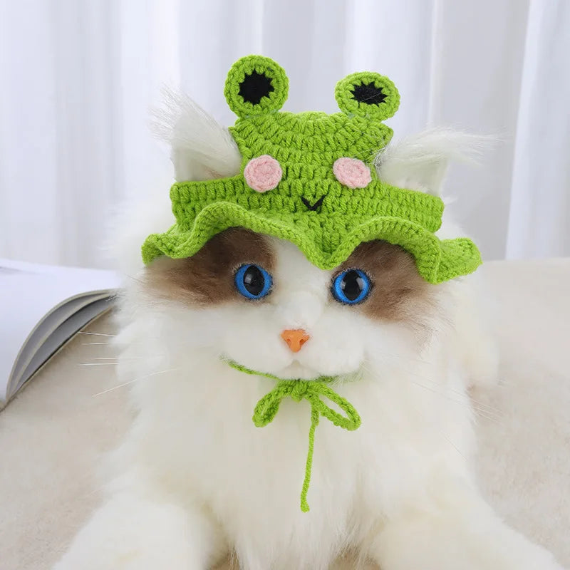 Cute Cat Hat Funny Hand-made Knitting Puppy Caps Pets Party Cosplay Headwear Elastic Dog Kitten Hat Hair Decoration