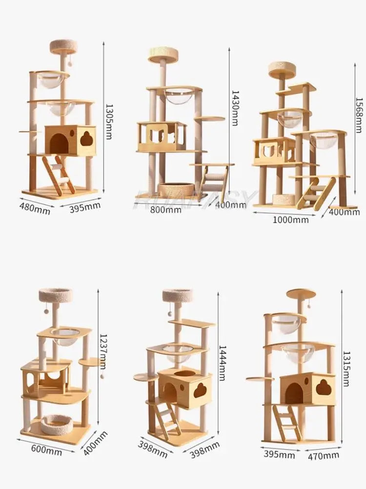 Multi-Level Wood Cat Tree Toys Post Condo Cat Tree Shelf Scratching Jumping Platform Cozy Perch Nest Tower Scratcher Climbing