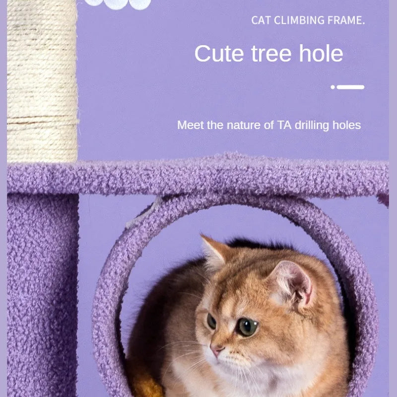 Purple Cat Climbing Frame, Cat Litter Tree Tower, Scratching Board Toy, Jumping Platform, Villa Supplies