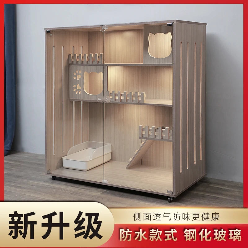 Solid wood cat villa  cage Super luxury indoor house cabinet househouse double-decker three-decker family