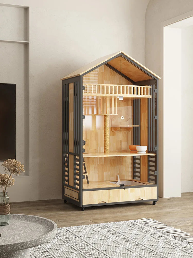 Cat housecage villa three-story solid wood large luxury home  house cage  coffee  cabinet