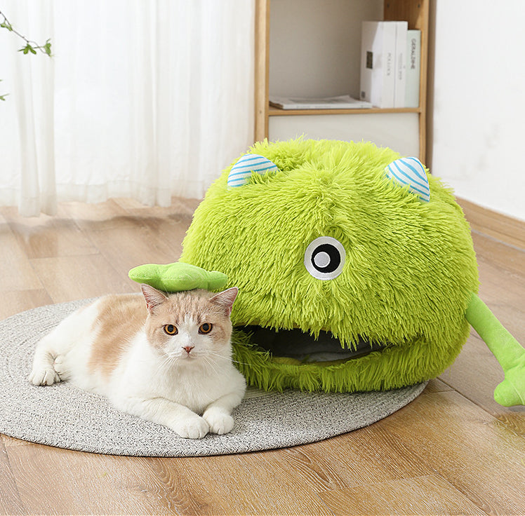 New Product Pet Bed Winter Warm Cat's Nest Plush Monster Pet Villa Detachable Washable Semi Enclosed Cats Den Cartoon Pets House
