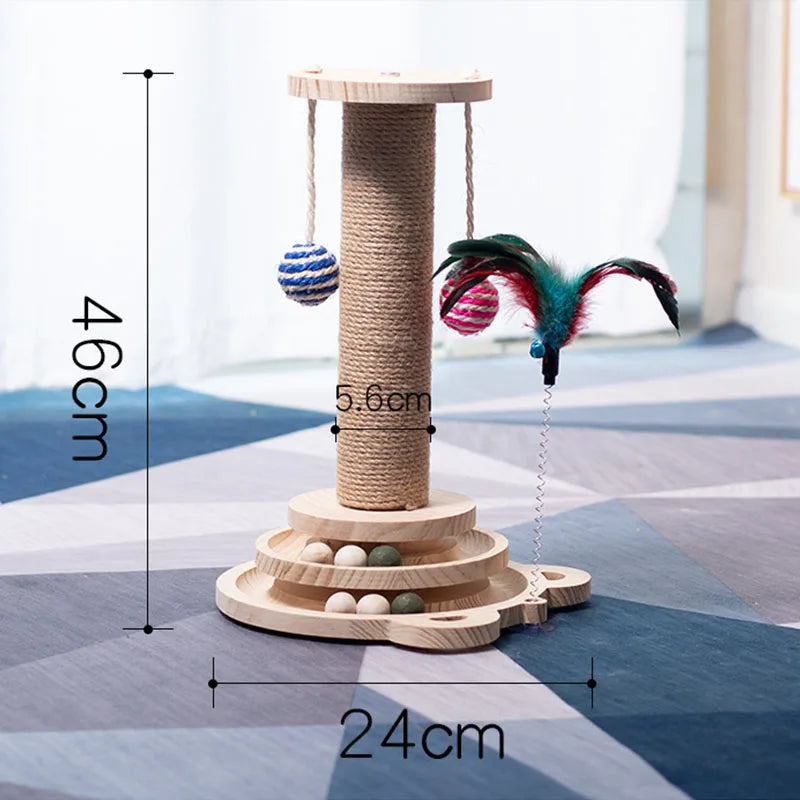 Small-sized Wooden Cat Tower Natural Sisal Cat Tree Multi-functional Track Interactive Cat Toy Cat Teaser Stick Kitten Toys