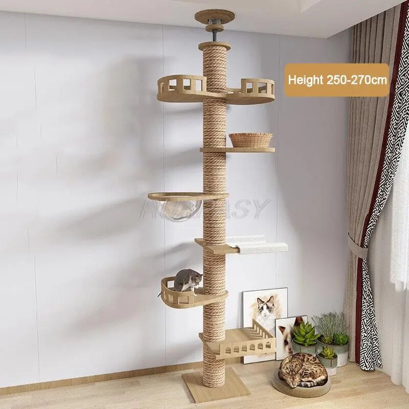 Cat Tree Floor to Ceiling Cat Tower Adjustable Kitten Multi-Level Condo With Scratching Post Pad Hammock Pet Cat Activity Center