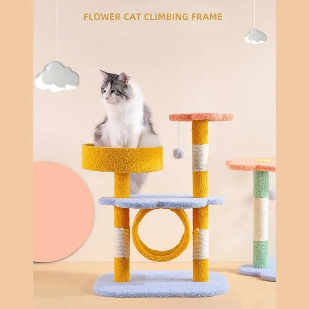 25.6" Cat Tree Flowers Cats Tower Condo with Sisal Scratching Posts Board Luxury Cozy House Indoor Heavy Duty for Cats