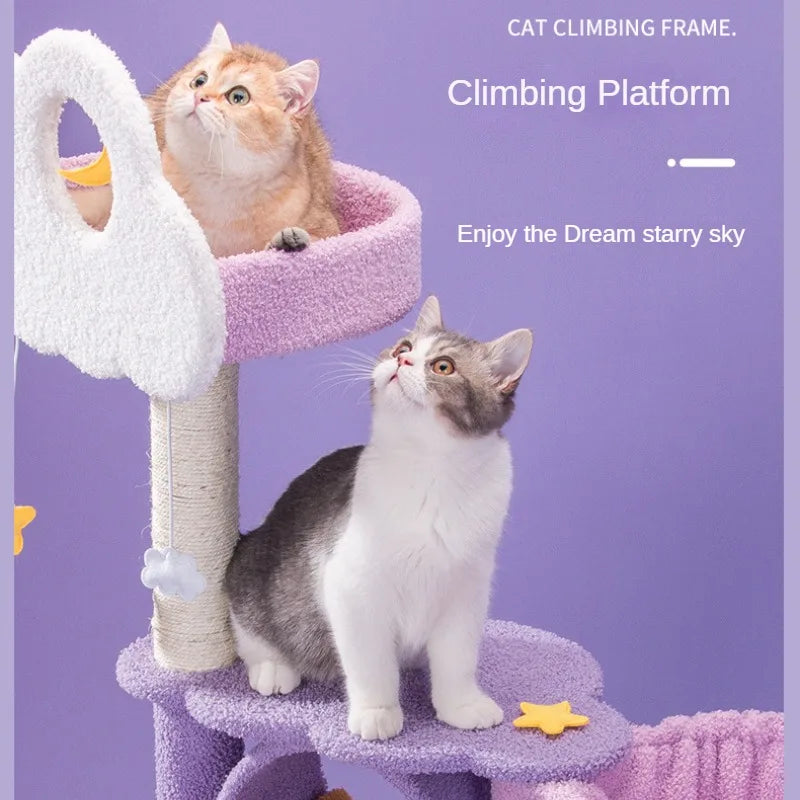 Purple Cat Climbing Frame, Cat Litter Tree Tower, Scratching Board Toy, Jumping Platform, Villa Supplies