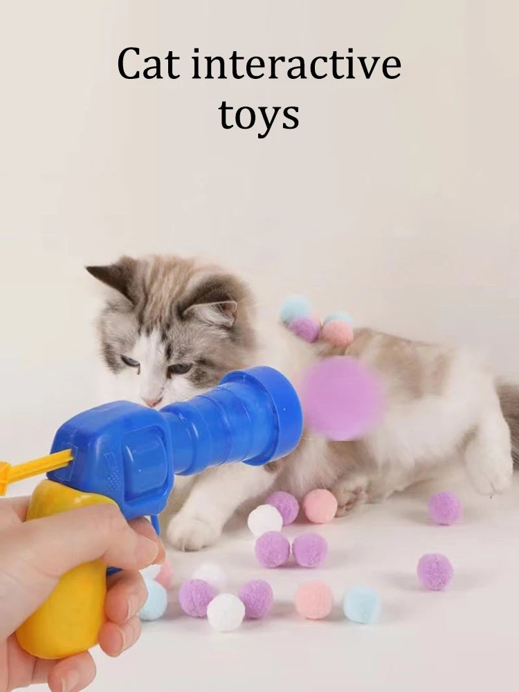 20PCS Cat Toy Interactive High Fun Toy Gun Plush Ball Firing Gun Silent Polyester High Bounce Ball Fun Cat Stick