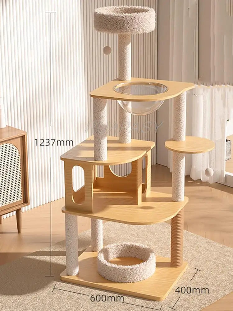 Multi-Level Wood Cat Tree Toys Post Condo Cat Tree Shelf Scratching Jumping Platform Cozy Perch Nest Tower Scratcher Climbing