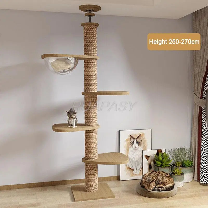 Cat Tree Floor to Ceiling Cat Tower Adjustable Kitten Multi-Level Condo With Scratching Post Pad Hammock Pet Cat Activity Center